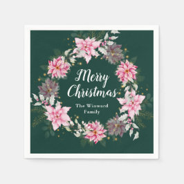 Pink Poinsettia Wreath Frohe Weihnachten Serviette