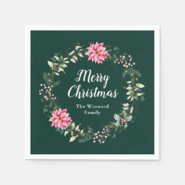 Pink Poinsettia Wreath Frohe Weihnachten Serviette