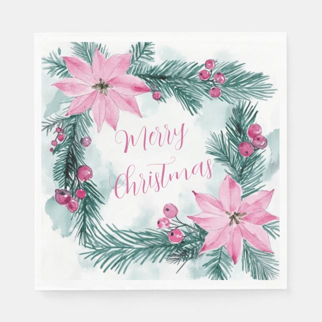 Pink Poinsettias Blumenweihbuch Napkin Serviette (Vorderseite)