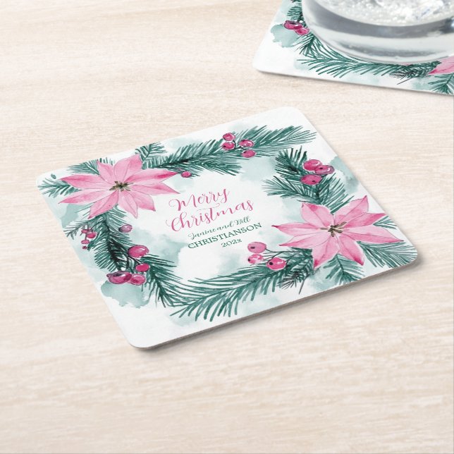 Pink Poinsettias Christmas Rechteckiger Pappuntersetzer (angewinkelt)