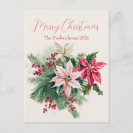 Pink Poinsettias Elegant Christmas Postcard Feiertagspostkarte
