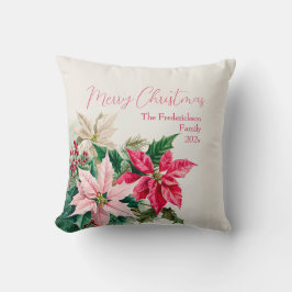 Pink Poinsettias Elegant Christmas Throw Pillow Kissen