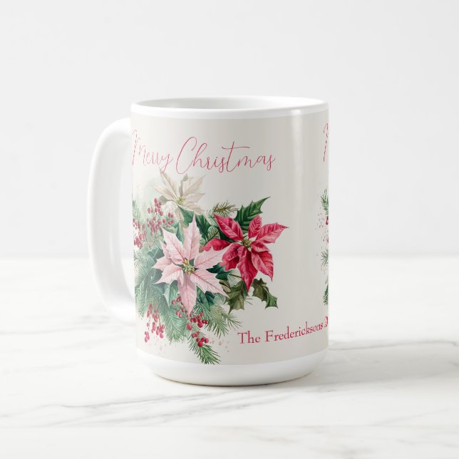 Pink Poinsettias Elegante Weihnachten Kaffeetasse (Vorderseite Links)