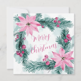 Pink Poinsettias Floral Christmas Card Feiertagskarte