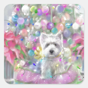 Pink Poinsettias Quadratischer Aufkleber