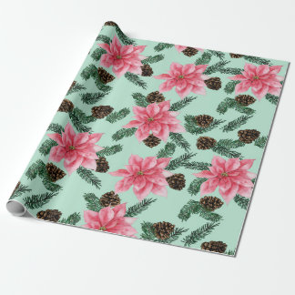Pink Poinsettias und Pinecone Wrapping Paper Geschenkpapier