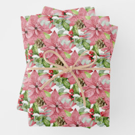Pink Poinsettias und Pines Geschenkpapier Set