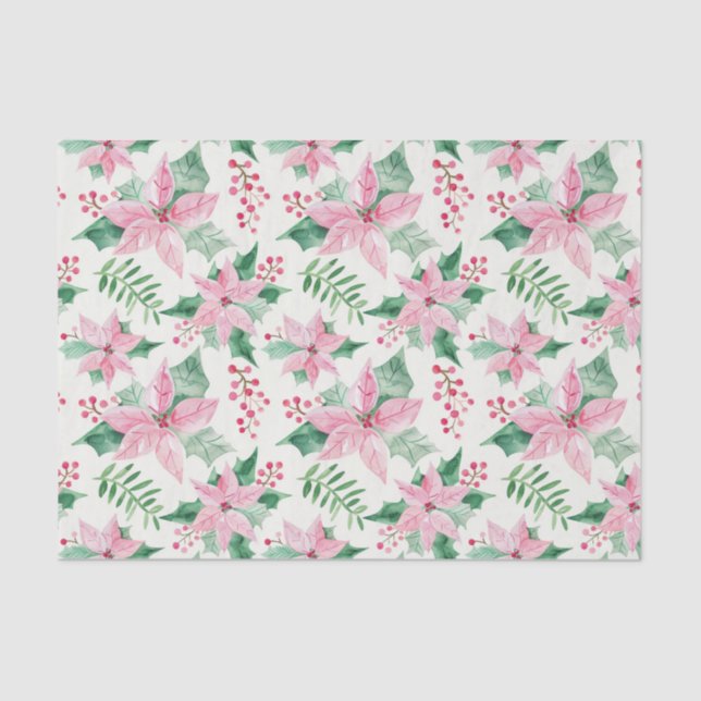 Pink Poinsettias Vintage Weihnachten Seidenpapier (Vorderseite)