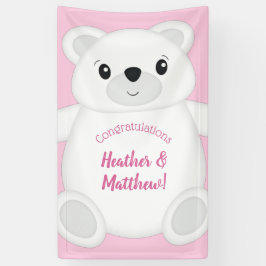 Pink Polar Bear Baby Dusche Banner
