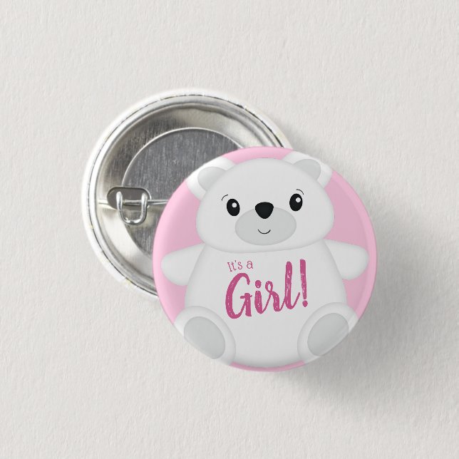 Pink Polar Bear Baby Dusche Button (Vorne & Hinten)