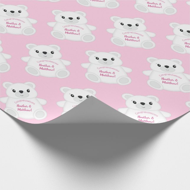 Pink Polar Bear Baby Dusche Geschenkpapier (Ecke)