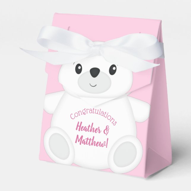 Pink Polar Bear Baby Dusche Geschenkschachtel (Vorderseite)