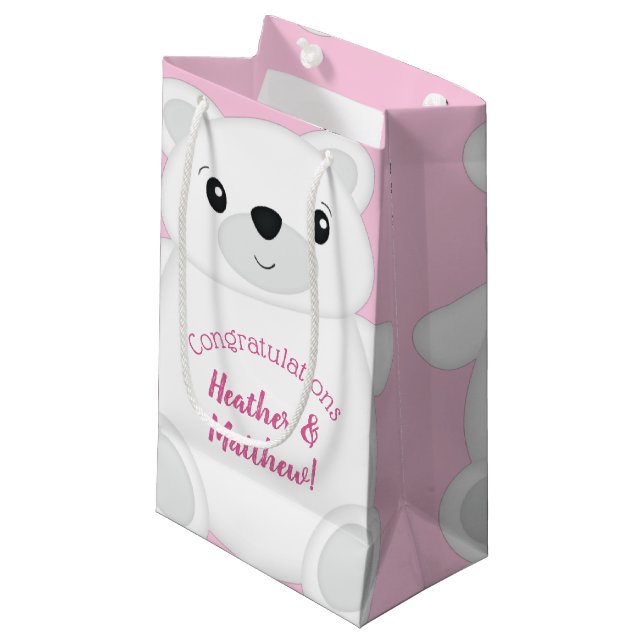 Pink Polar Bear Baby Dusche Kleine Geschenktüte (Vorderseite Schrägansicht)