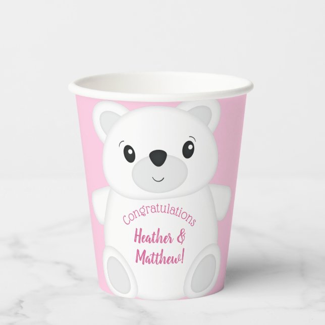 Pink Polar Bear Baby Dusche Pappbecher (Vorderseite)