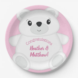 Pink Polar Bear Baby Dusche Pappteller