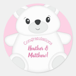 Pink Polar Bear Baby Dusche Runder Aufkleber