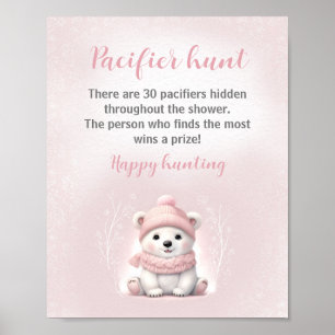 Pink Polar Bear Baby Dusche Schnuller Jagdspiel Poster