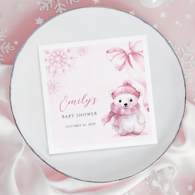 Pink Polar Bear Baby Shower Napkins Serviette (Von Creator hochgeladen)