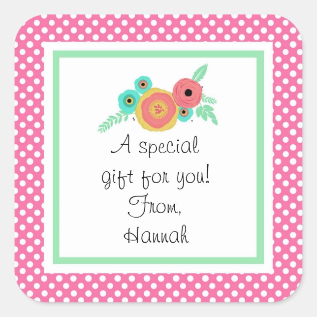 Pink Polk Dot Custom Gift Aufkleber (Vorderseite)