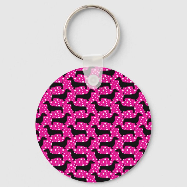 Pink-Polka-Dackeln Schlüsselanhänger (Vorderseite)