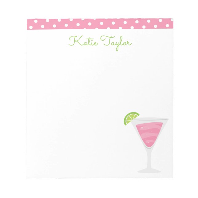 Pink Polka Dock Cocktail Personalisiert Notepad Notizblock (Vorderseite)