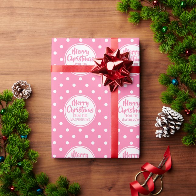 Pink Polka Dos Weihnachtswrapping Papier Geschenkpapier (Feiertagsgeschenk)