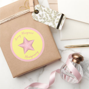 Pink Polka Dot 3D Star Runder Aufkleber