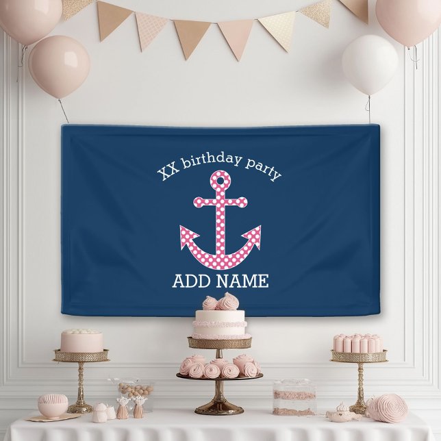 Pink Polka Dot Anchor mit Individuelle Name der Ma Banner (Custom Party Banner)
