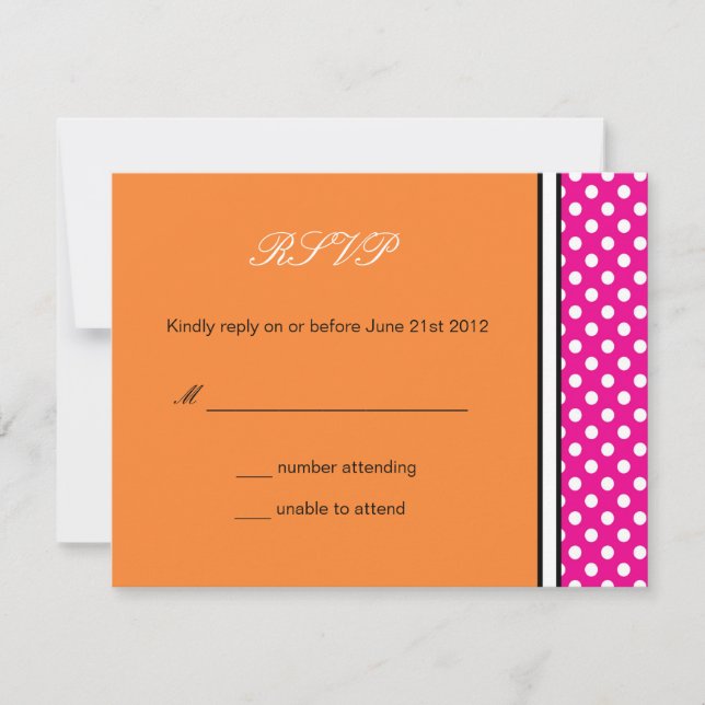 Pink Polka Dot and Mandarine Wedding RSVP (Vorderseite)