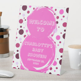 Pink polka dot Baby Shower Invitation Sockelschild