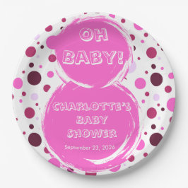 Pink polka dot baby shower Paper plates Pappteller