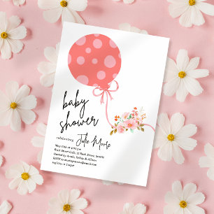 Pink Polka Dot Balloon Blume Babydusche Einladung