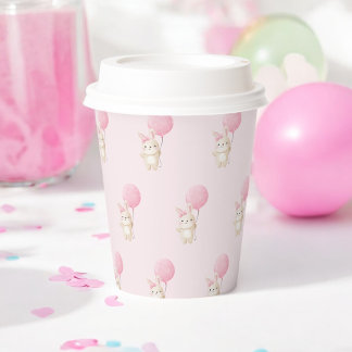 Pink Polka Dot Balloon Bunny Pappbecher
