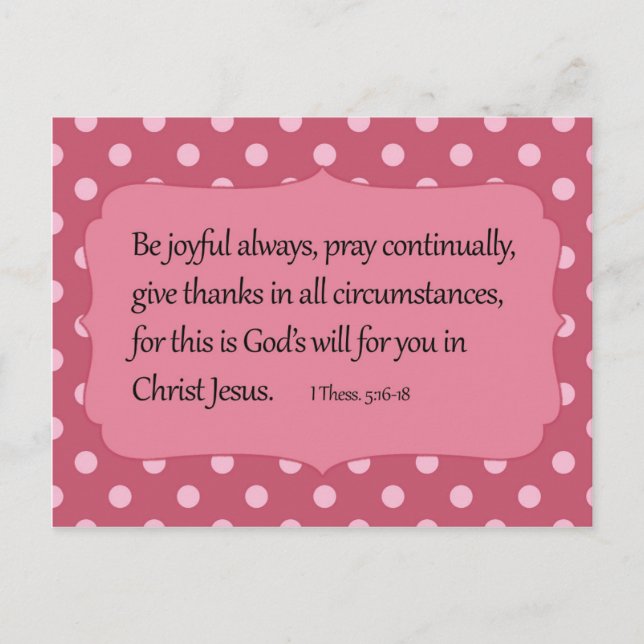 Pink Polka Dot Be Joyful Bible Verse Postkarte (Vorderseite)