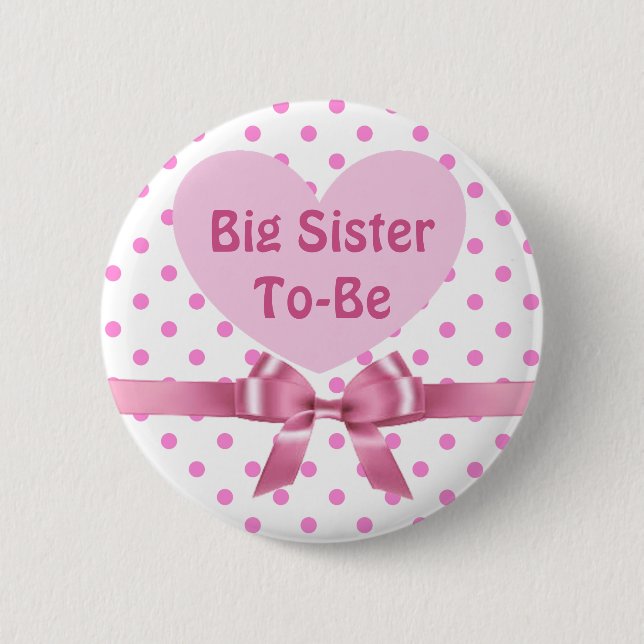 Pink Polka Dot Big Sister als Baby Showknopf Button (Vorderseite)