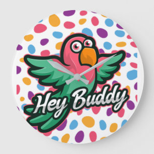 Pink polka dot Bird Große Wanduhr
