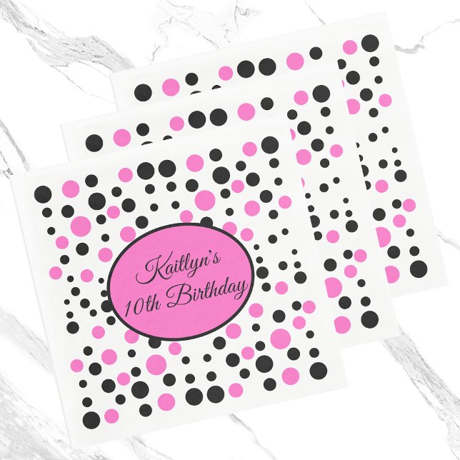 Pink Polka Dot Birthday Serviette (Von Creator hochgeladen)