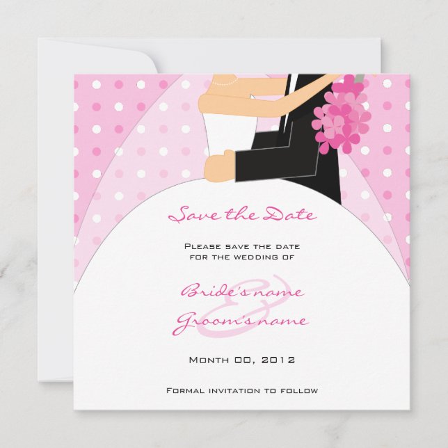 Pink Polka Dot Brie and Groom Save the Date Cards (Vorderseite)