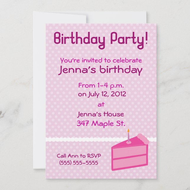 Pink Polka Dot Cake Geburtstagsparty Einladung (Vorderseite)