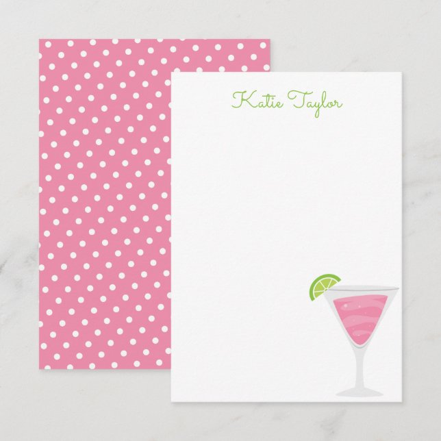 Pink Polka Dot Cocktail Personalisierte Mitteilung Dankeskarte (Vorne/Hinten)