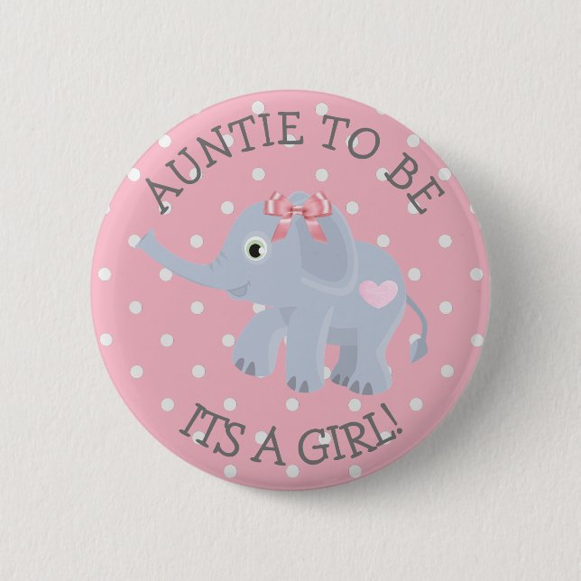 Pink Polka Dot Elephant Tante zu Baby Showroom But Button (Vorderseite)