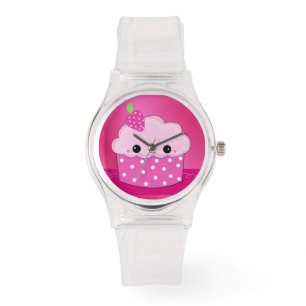 Pink Polka Dot Face Cupcake Armbanduhr