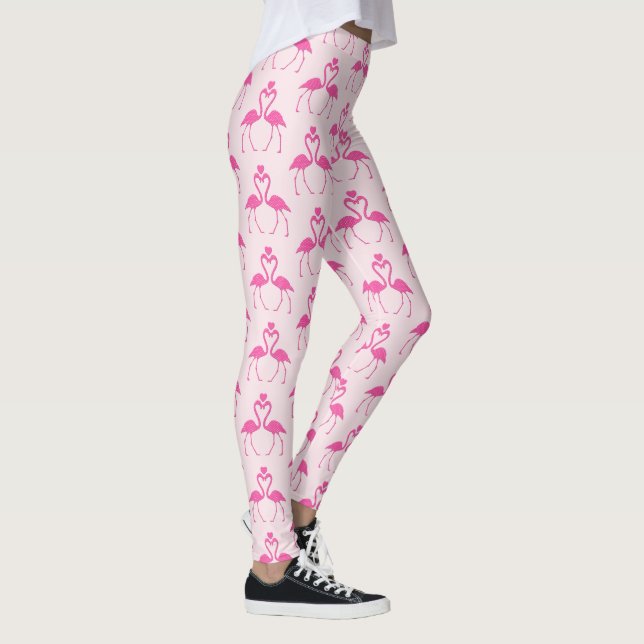 Pink Polka Dot Flamingo Valentine's Day Leggings (Rechts)