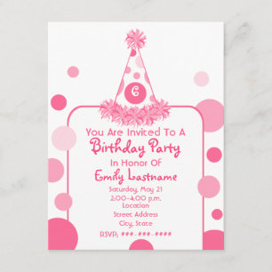 Pink Polka Dot Geburtstagsparty Hut Einladung