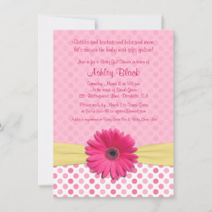Pink Polka Dot Gerber Daisy Baby Shower Einladung
