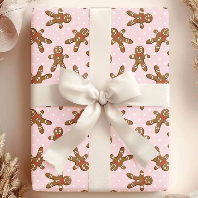 Pink Polka Dot Gingerbread Mann Weihnachten Geschenkpapier (Von Creator hochgeladen)