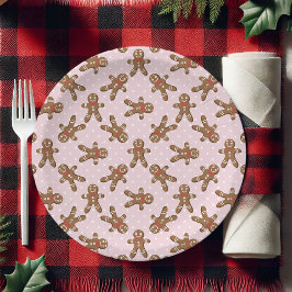 Pink Polka Dot Gingerbread Mann Weihnachten Pappteller