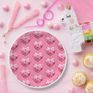 Pink Polka Dot Heart Baby Girl Dusche Pappteller