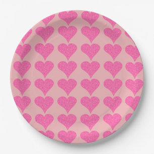 Pink Polka Dot Hearts Pappteller