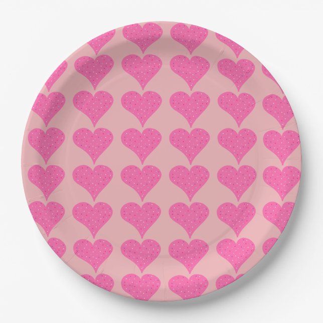 Pink Polka Dot Hearts Pappteller (Vorderseite)